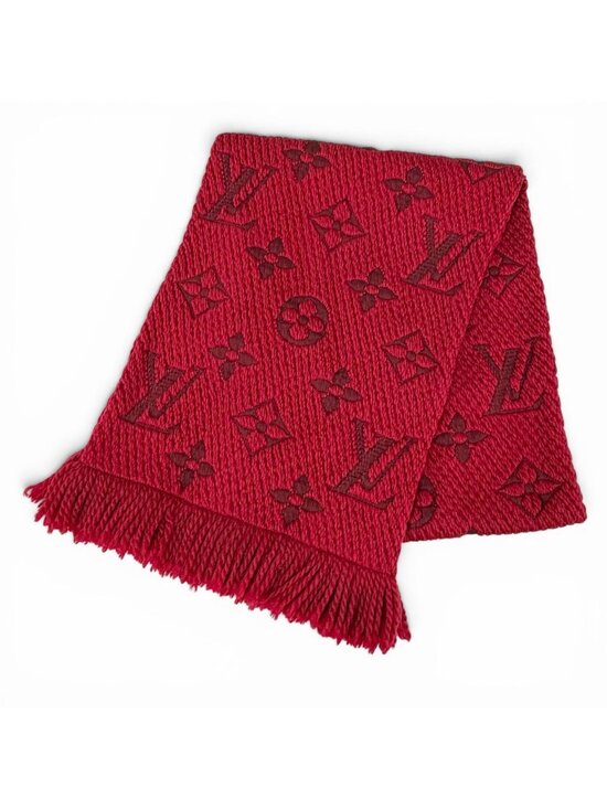 Louis Vuitton Accessories - Louis Vuitton Echarpe Logo Mania Wool Silk Scarf Ruby